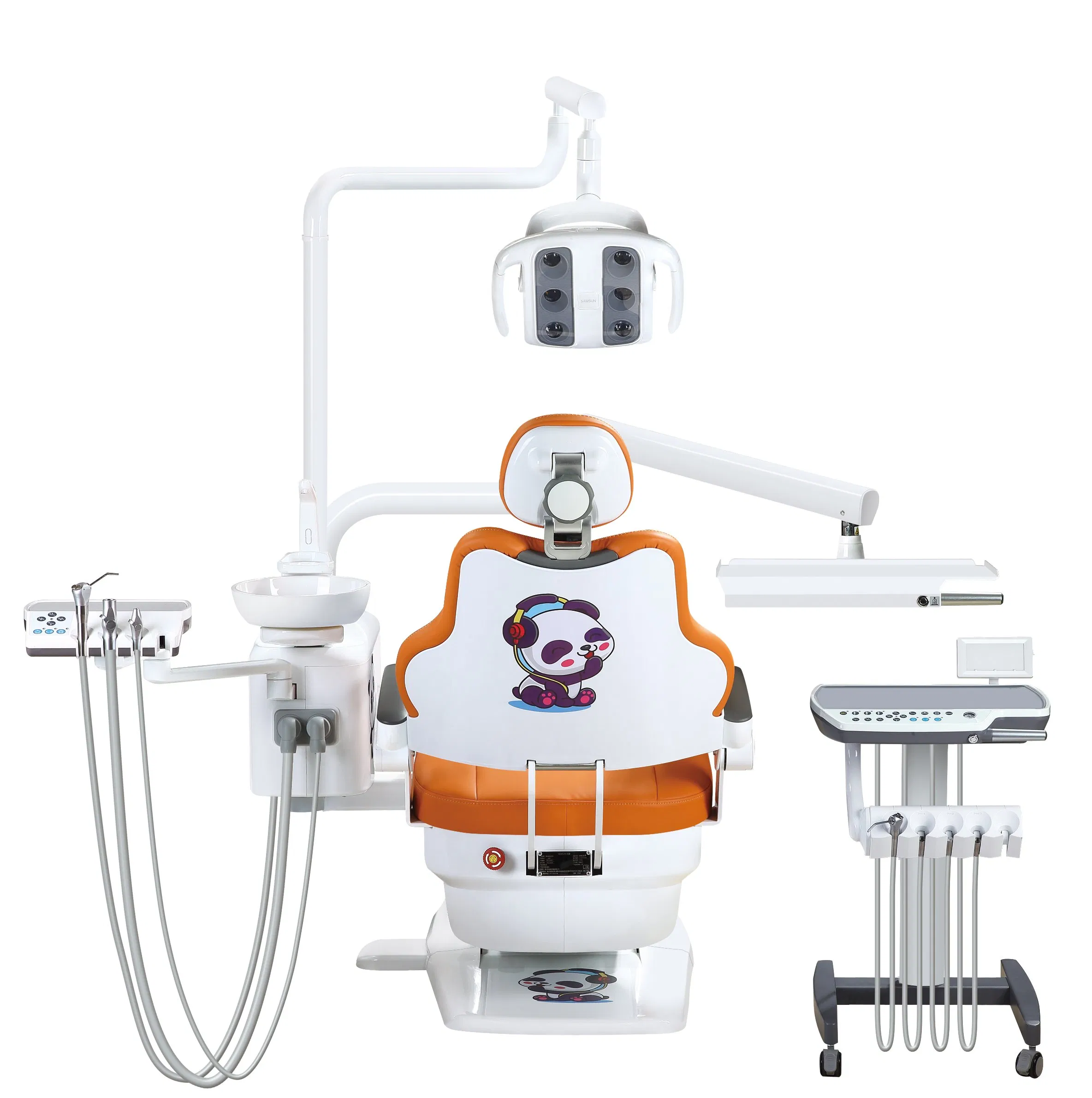 Height-Adjustable Sensor Brightness Color Temperature Adjustable LED Operating Light Dual Armrest Rotatable Ceramic Spittoon Children Kids Dental Chair Unit