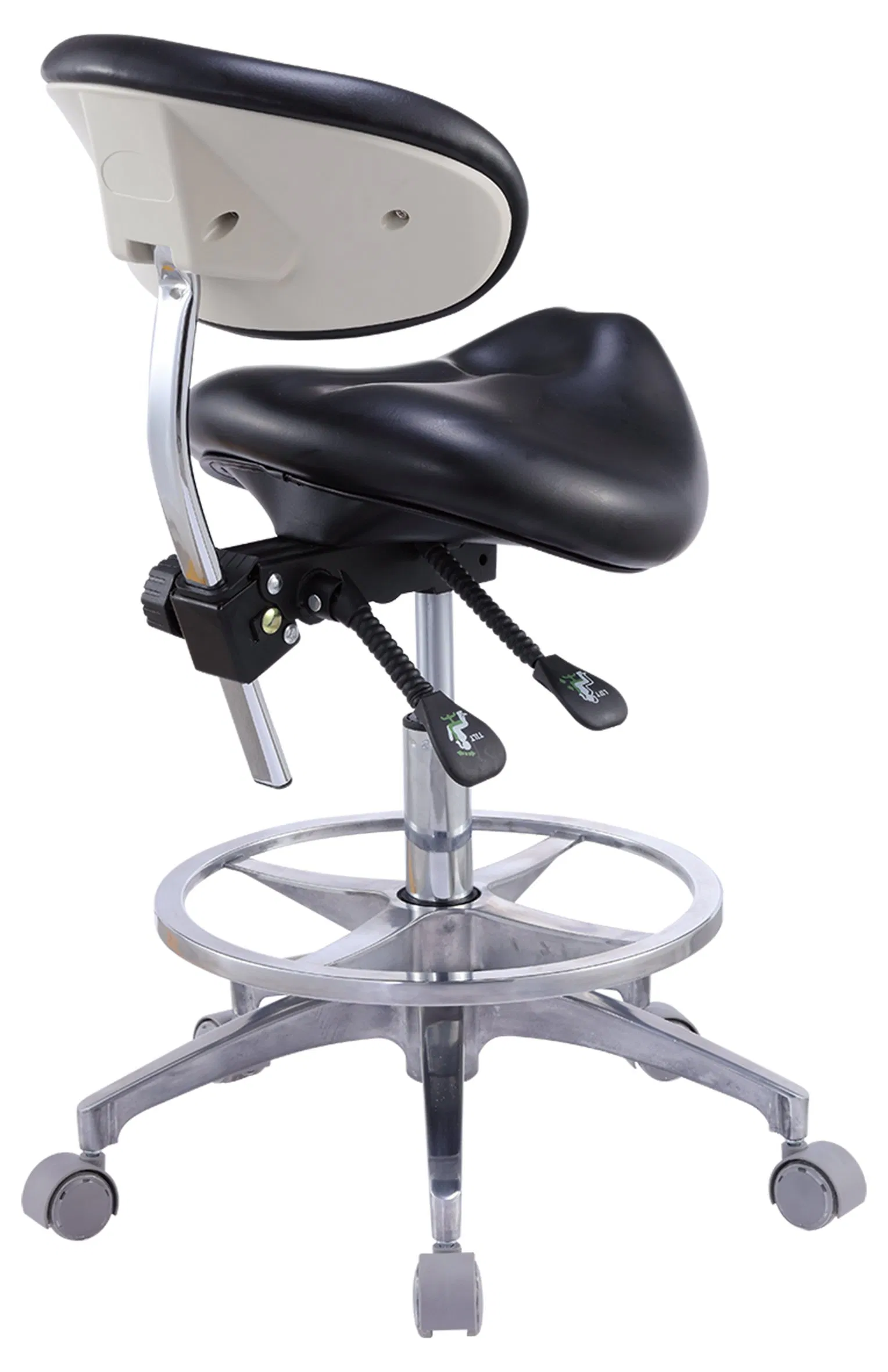 Ergonomic Dental Clinic Furniture Unit Doctor Nurse Assistant Saddle Stool with Adjustable Height Backrest Wheel Dentist Stool