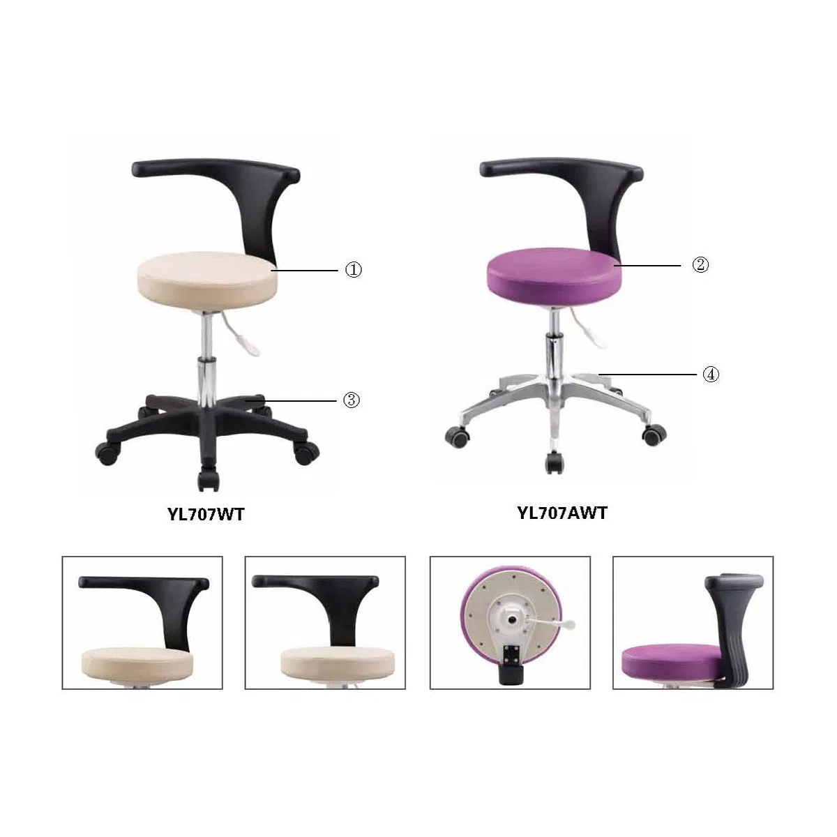 Height Adjustable Dental Mobile Chair Operator Stool with Body Support Arm