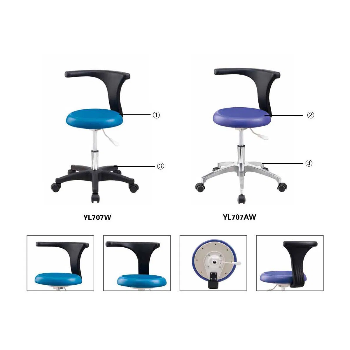 Height Adjustable Dental Mobile Chair Operator Stool with Body Support Arm