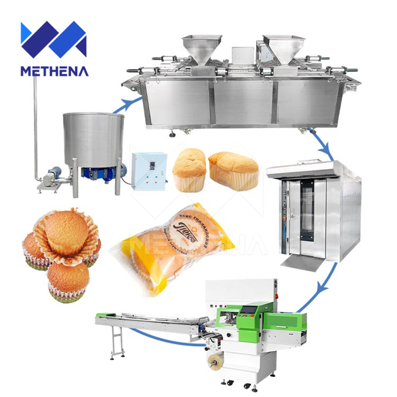 Ligne De Production De Muffin Semi-Industrial Bakery Tiny Sponge Cake Pie Production Machine Full Line of Cake Oven