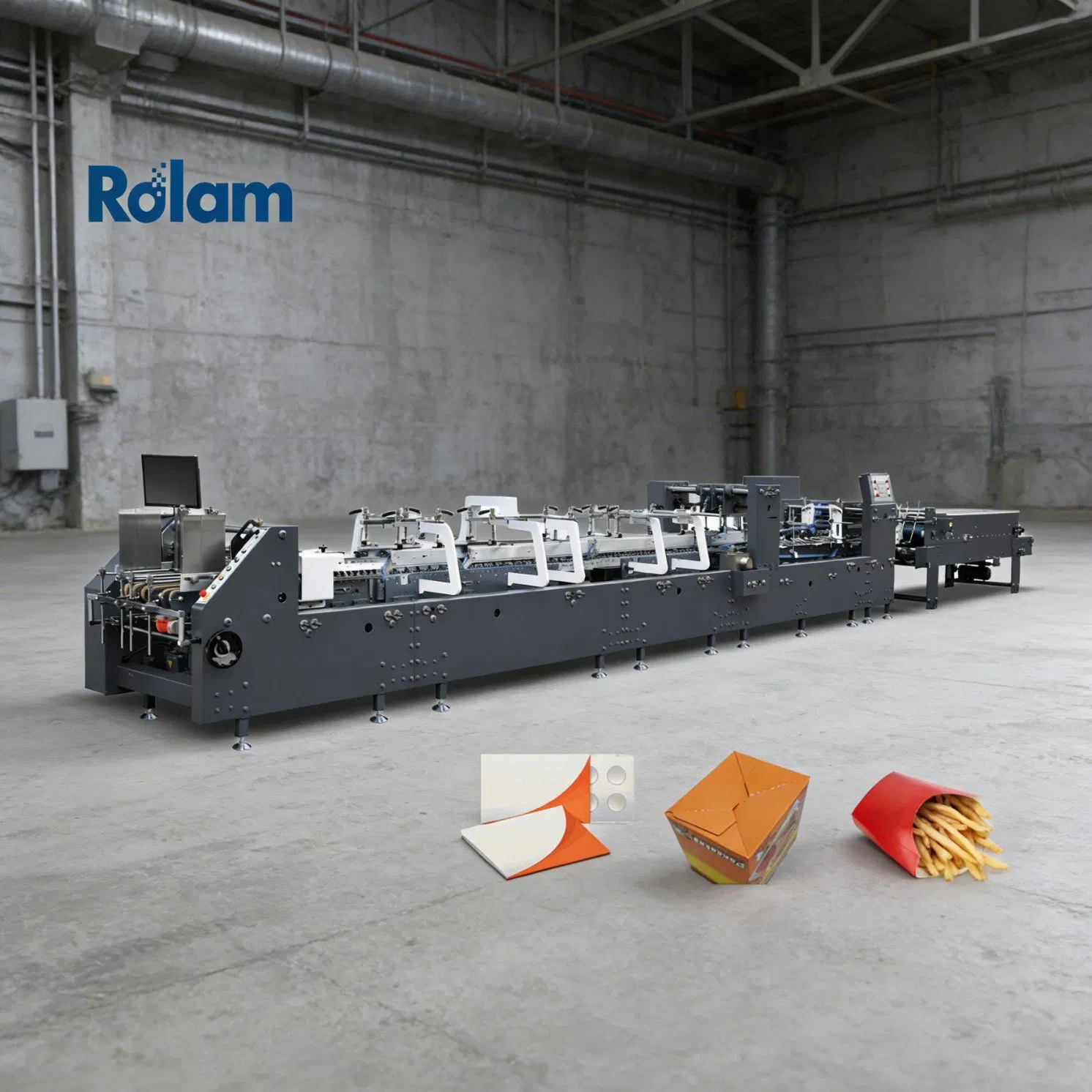 Rolam as Small Paper Medicine Box Folding Gluing Pasting Machine for Coffee Cup Sleeve Air Food Packaging Automatic Double Cardboard Carton Folder Gluer Machine