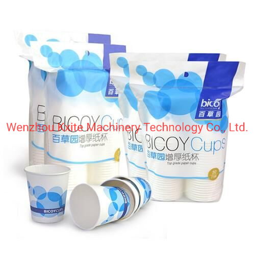 Double Single Wall Disposable Hot Coffee Tea Plastic/Paper Cup Bowl Counting and Sealing Packing Machine