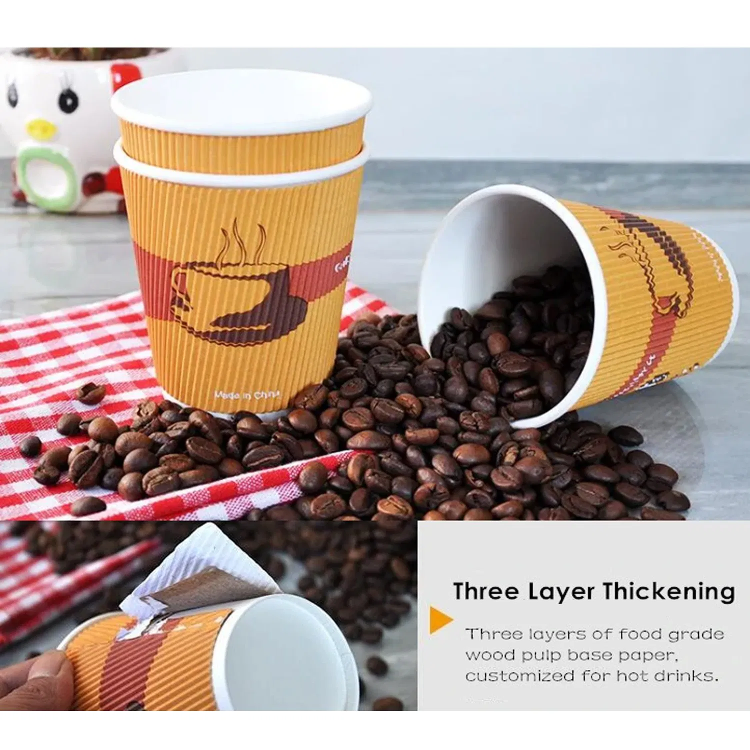 Golden Cup Disposable Corrugated Custom Logo Design Printed Ripple Wall Hot Paper Coffee Cup Making Machine