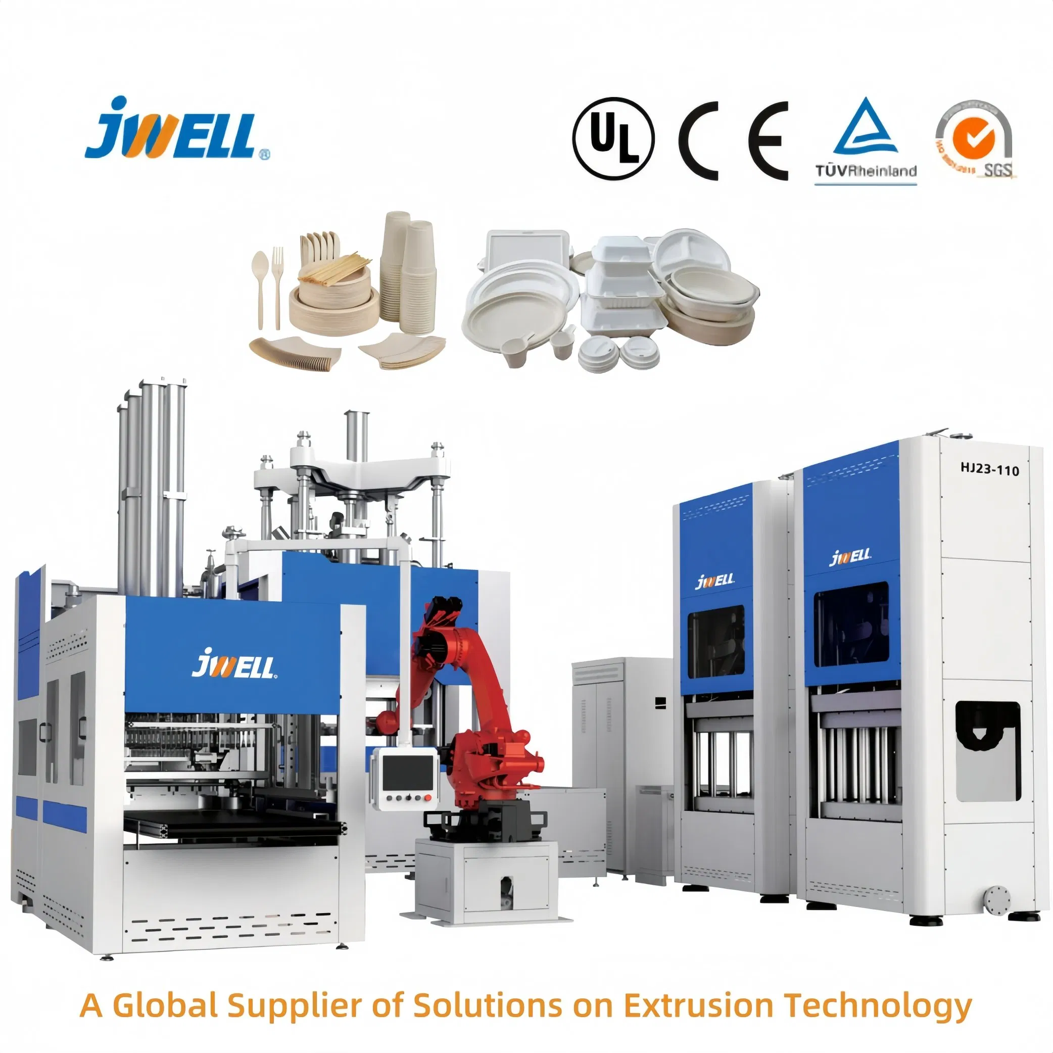 Jwell Compostable Automatic Sugarcane Degasse Wood Chips Bamboo Corn Stalk Wheat Straw Plant Fiber Bowl Plate Spoon Lid Pulp Molded Tableware Production Line