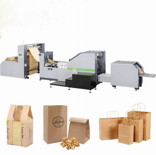 Automatic Pizza Box Making Rigid Box Maker Cup Folder Gluer Flat Bottom Kfc Coffee Kraft Brown Shopping Food Paper Bag Making Machine with Handle Machine