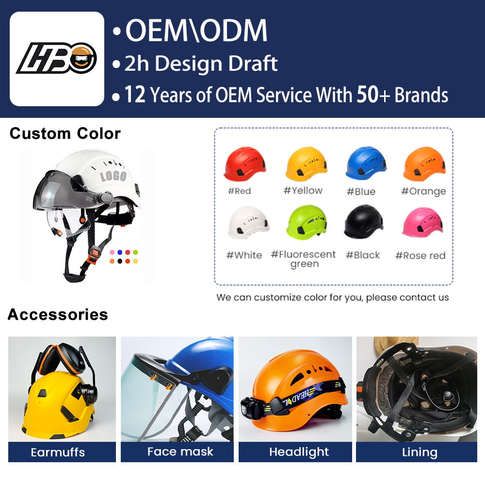 HBC CE EN 397 and ANSI Certified ABS Construction Protective Hard Hats Optional Goggle for Climbing Rescue Safety Helmets