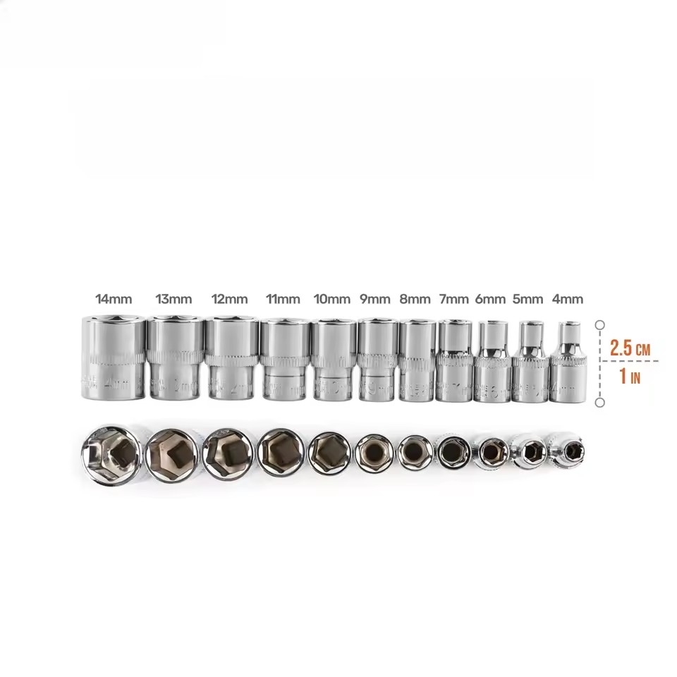 1/4 Short Natural Chrome Vanadium Steel Socket 4-14mm External Hex DIY OEM Home/Work Maintenance Hand Tool Multiple Types