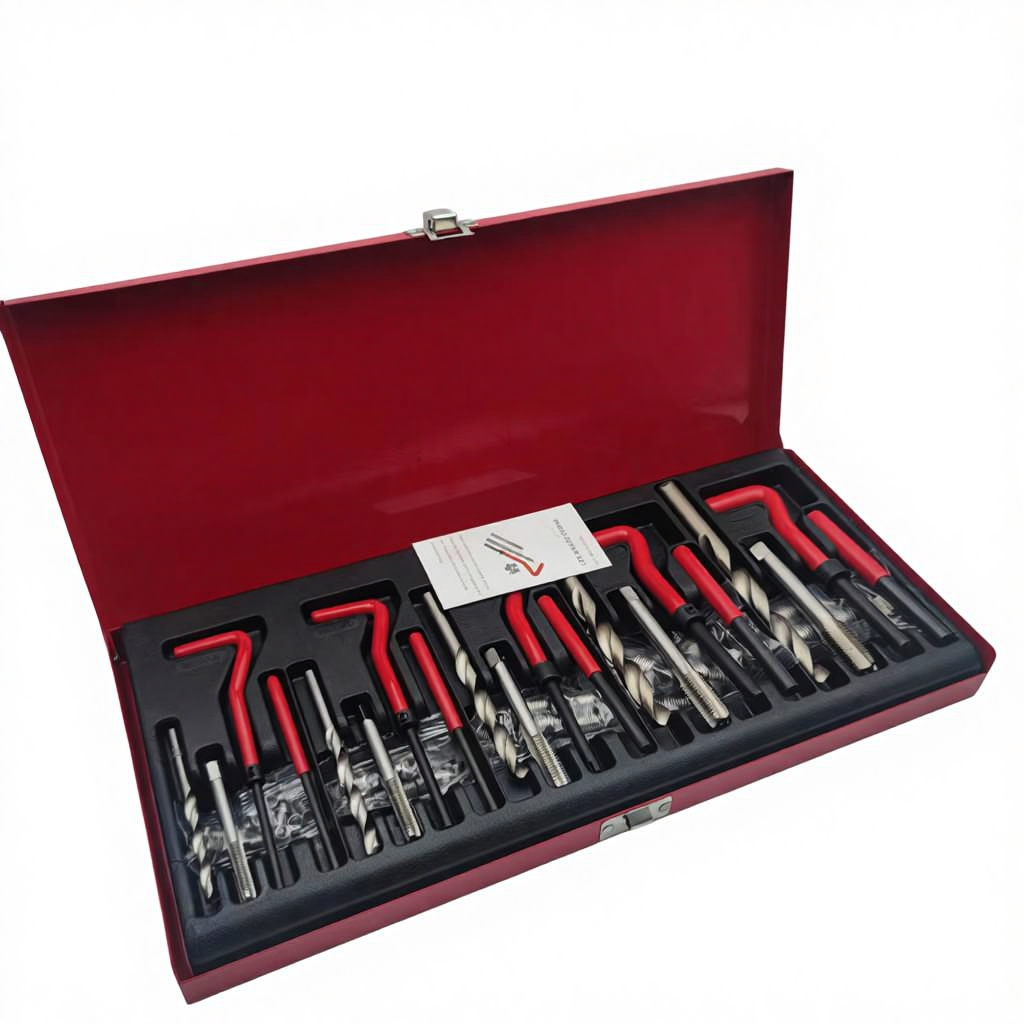 131-Piece Red Thread Repair Tool Set With High Precision Fast Tapping For Automobile Thread Damage Repair High Speed Steel Case