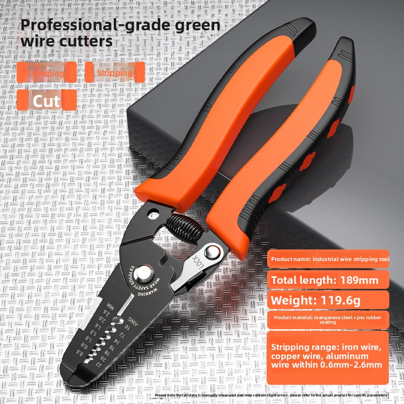 Electrician Wire Stripper Cable Scissors Stripping Pliers Wire Pulling Industrial Grade Serrated Orange/Black Metric/AWG