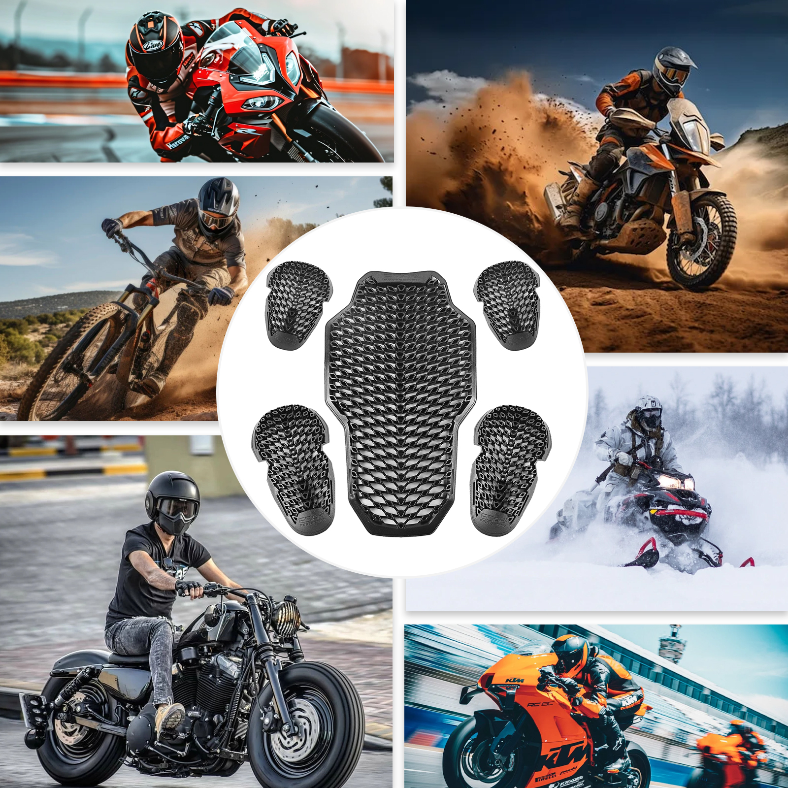 Black CE Level 2 Motorcycle Body Protection Pad Universal Motocross Racing Safety Insert Armor Back Elbow and Knee Protector