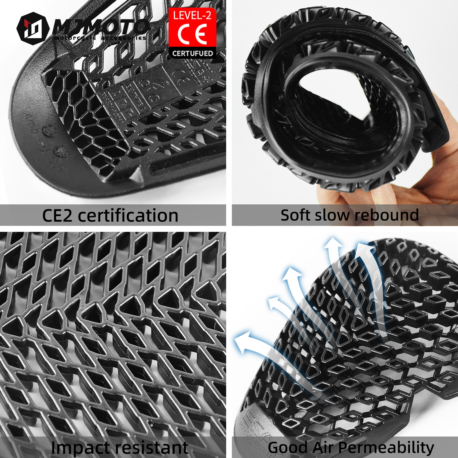 Black CE Level 2 Motorcycle Body Protection Pad Universal Motocross Racing Safety Insert Armor Back Elbow and Knee Protector