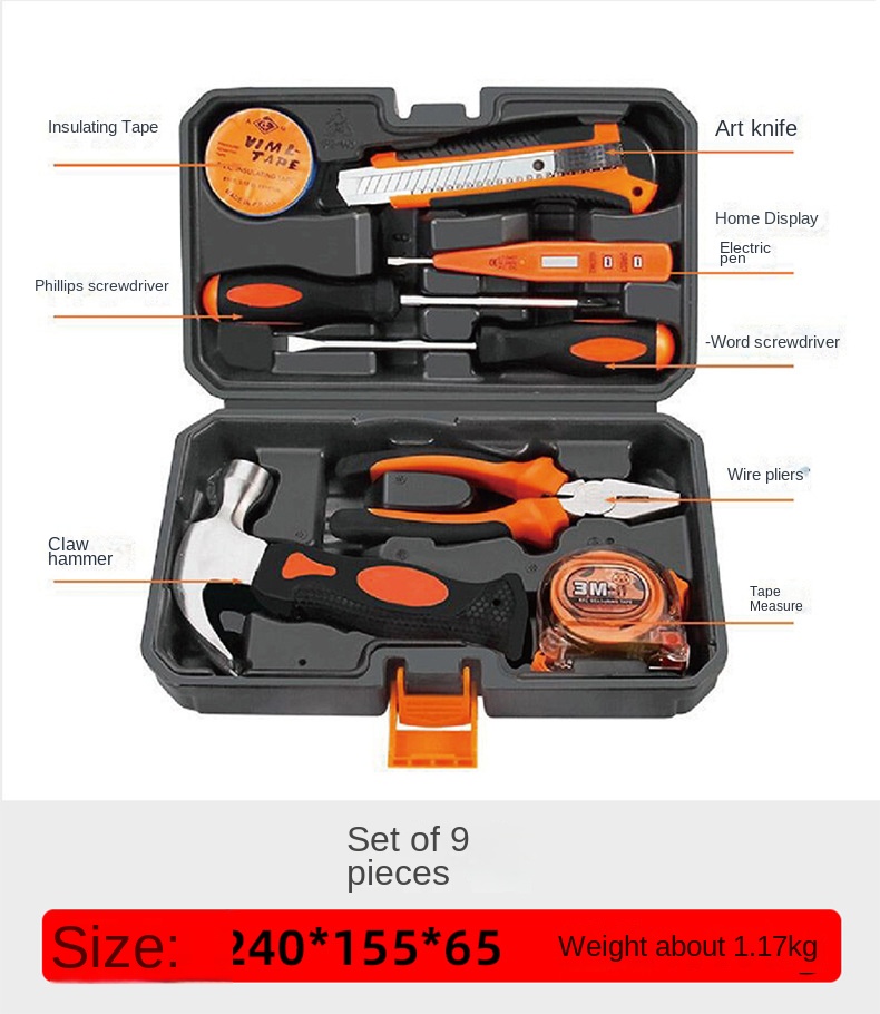 Household Hardware Hand Tools Combination Toolbox Gift Set with Socket Set Wrenches Pliers