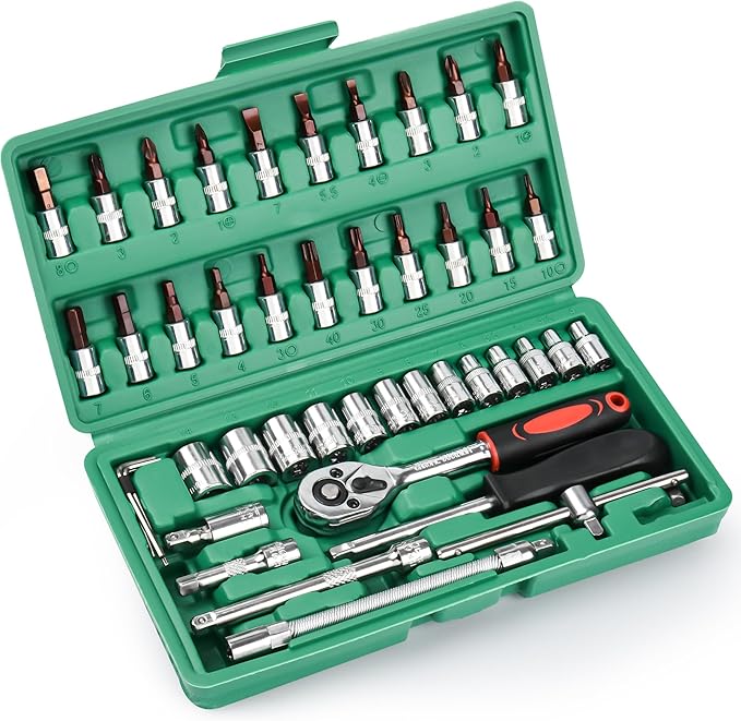 Top Sale 46PCS Socket Ratchet Wrench Set with Bit Socket Set Reversible Ratchet Mechanics Tool Set for Automotive Repair-001