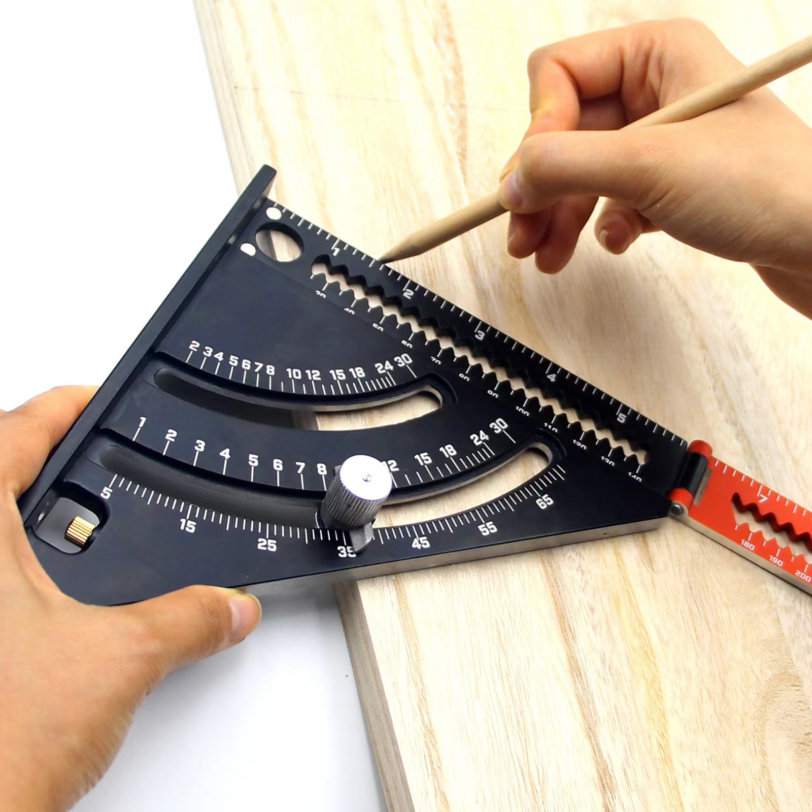 Aluminum Alloy Triangle Ruler,Square Measuring Folding Triangle Ruler,Layout Tool with Base Precision Goniometer Multi-Angle