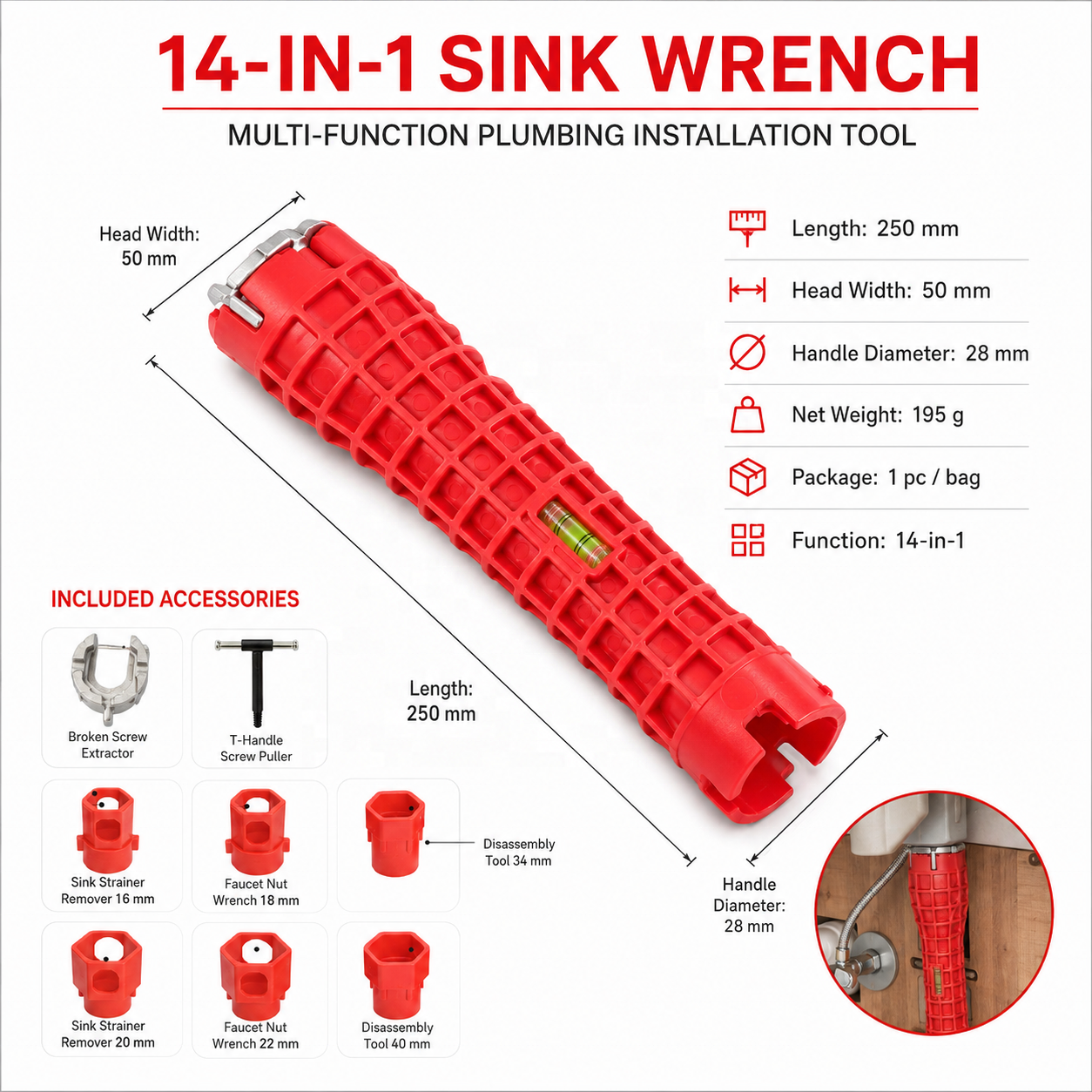 8-in-1 Customizable OEM DIY Alloy Basin Pipe Wrench Set Multifunctional Metric Faucet Installer Plumbing Tool Box Toilet Bowl