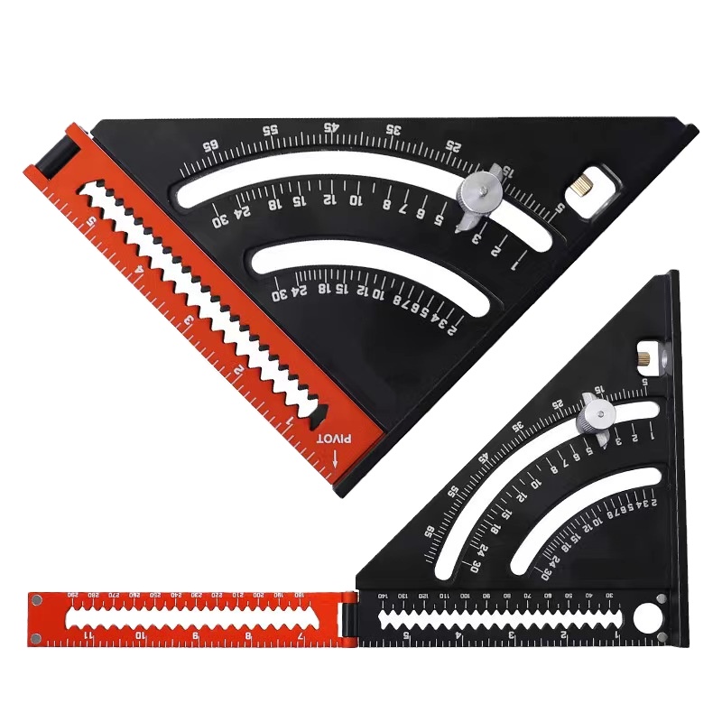 Aluminum Alloy Triangle Ruler,Square Measuring Folding Triangle Ruler,Layout Tool with Base Precision Goniometer Multi-Angle