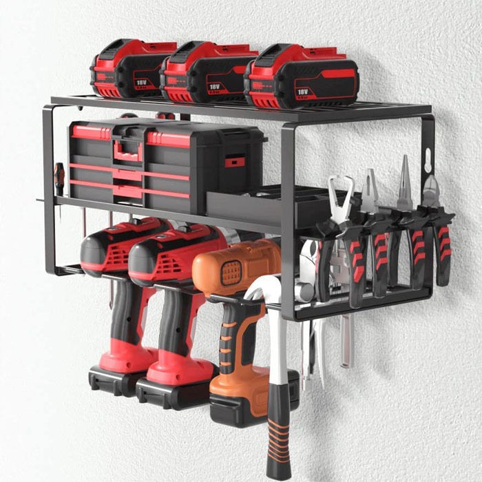 Guangzhou OEM ODM Metal Power Tool Organizer Wall Mount Heavy Duty Garage Foldable Tools Storage Racks Manufacture Drill Holder