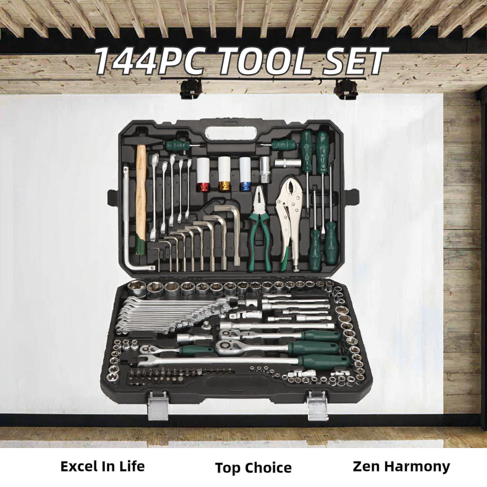 142+2pcs Auto Repair Hand Tool Kit Socket 72 Teeth Ratchet Wrench Screwdriver Bits Hard Case Customizable OEM Made Aluminium