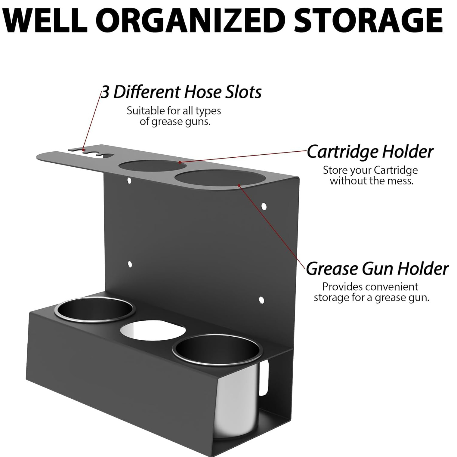 Durable Metal Garage Tool Storage Rack Grease Gun Storage Holder with Removable Drip Cups