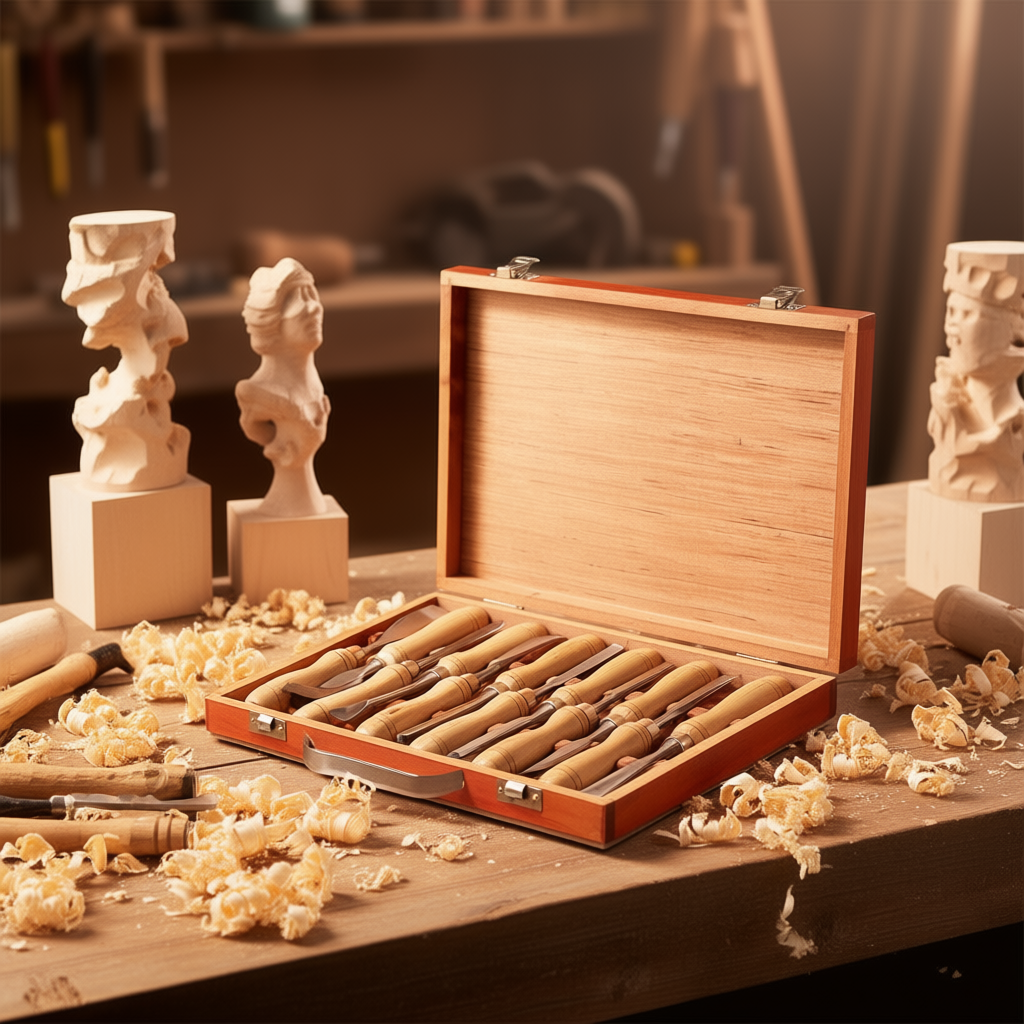 12pcs DIY Woodworking Chisel Set 3-3/4Inch Blade Length Hand Carving Tools Wooden Storage Case for Root Carving Furniture