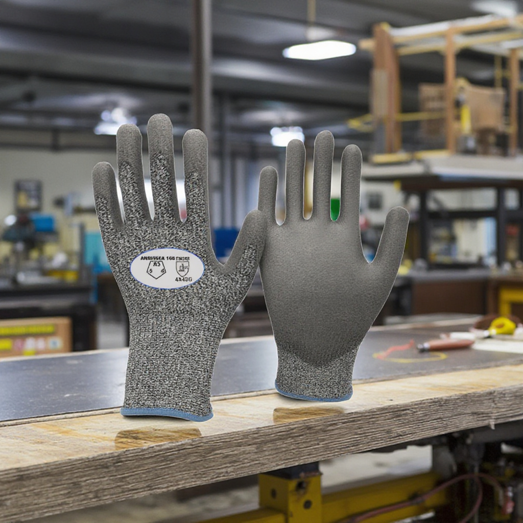 NMsafety HPPE ANSI Anti-Cut Level 5 Work Gloves PU Coated Nylon Custom Safety Gloves Construction EN388 Certified Touch Screen
