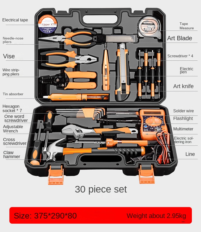 Household Hardware Hand Tools Combination Toolbox Gift Set with Socket Set Wrenches Pliers