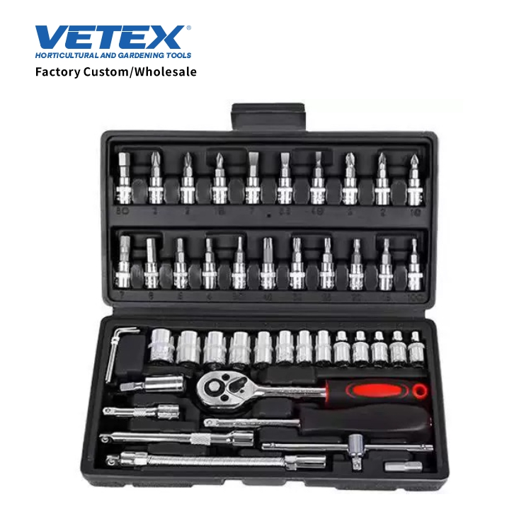 Vetex Heavy Duty 46PCS Steel Ratchet Socket Wrench Set Universal Mechanic Tool Kit for Automotive Repair Home DIY Tools