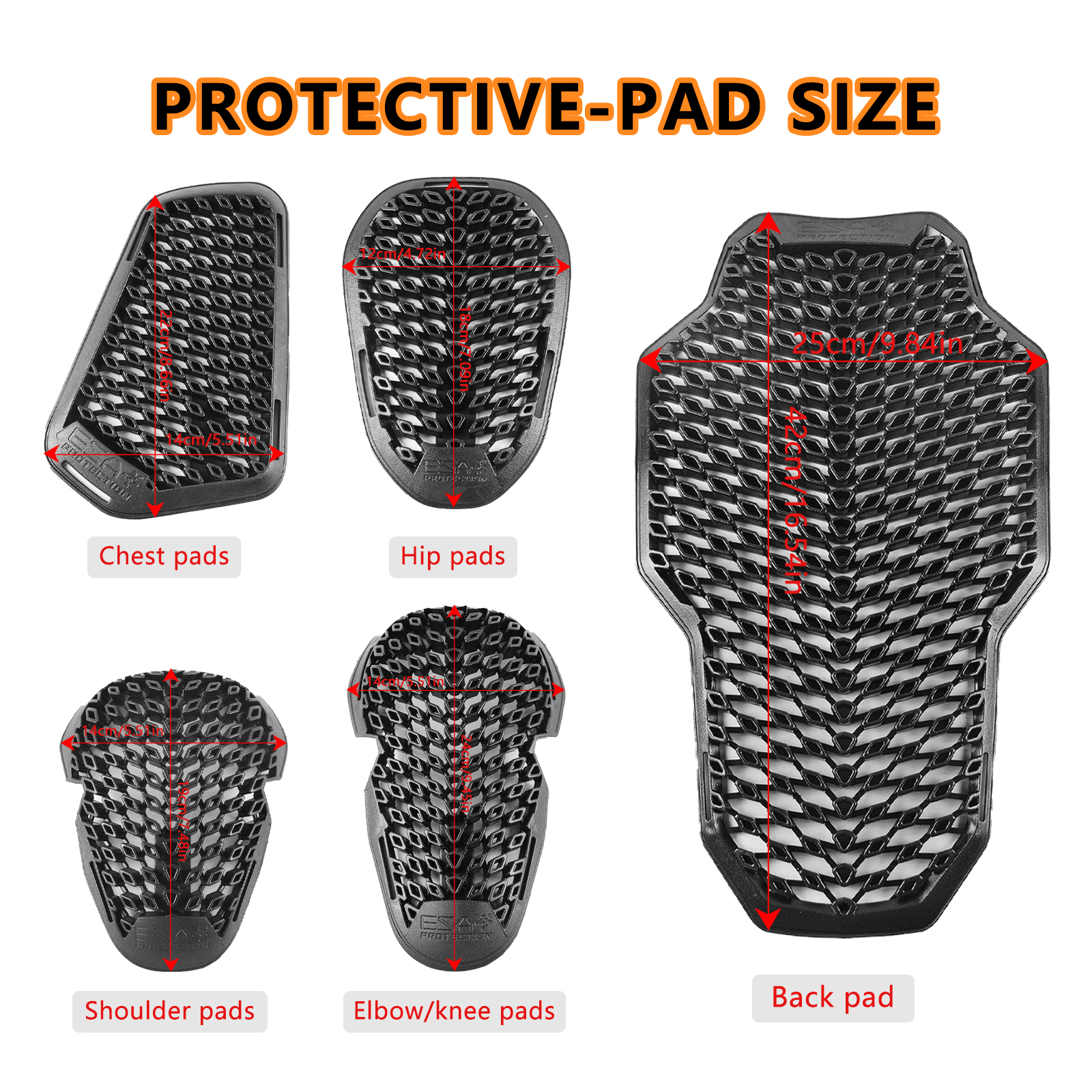 Black CE Level 2 Motorcycle Body Protection Pad Universal Motocross Racing Safety Insert Armor Back Elbow and Knee Protector