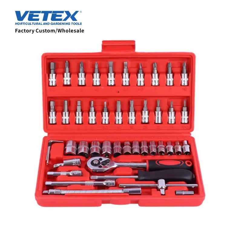 Vetex Heavy Duty 46PCS Steel Ratchet Socket Wrench Set Universal Mechanic Tool Kit for Automotive Repair Home DIY Tools
