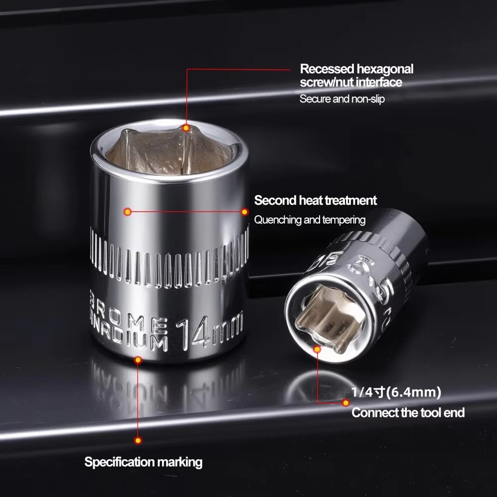 1/4 Short Natural Chrome Vanadium Steel Socket 4-14mm External Hex DIY OEM Home/Work Maintenance Hand Tool Multiple Types