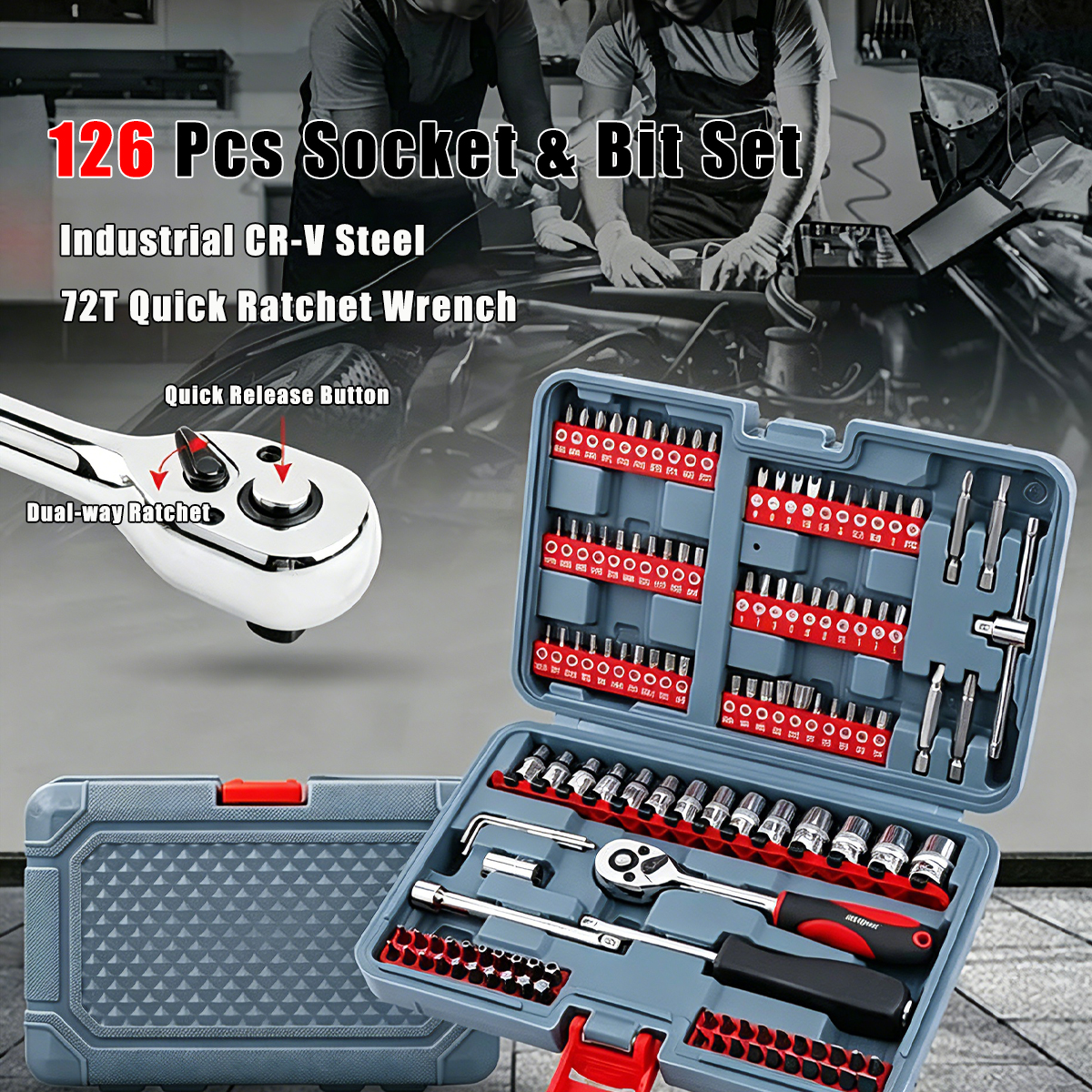 Auto Repair Tool Set Multifunctional Special-Shaped Bit Socket Ratchet Wrench Set Hand Operated Hard Case