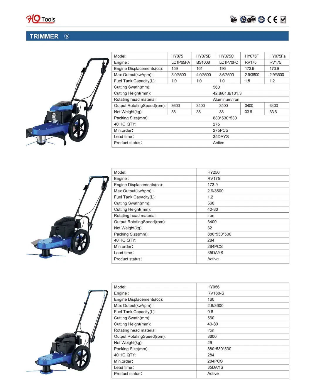 Gasoline Wheeled Hand Push Grass Trimmer Cutting Machine for Lawn Care