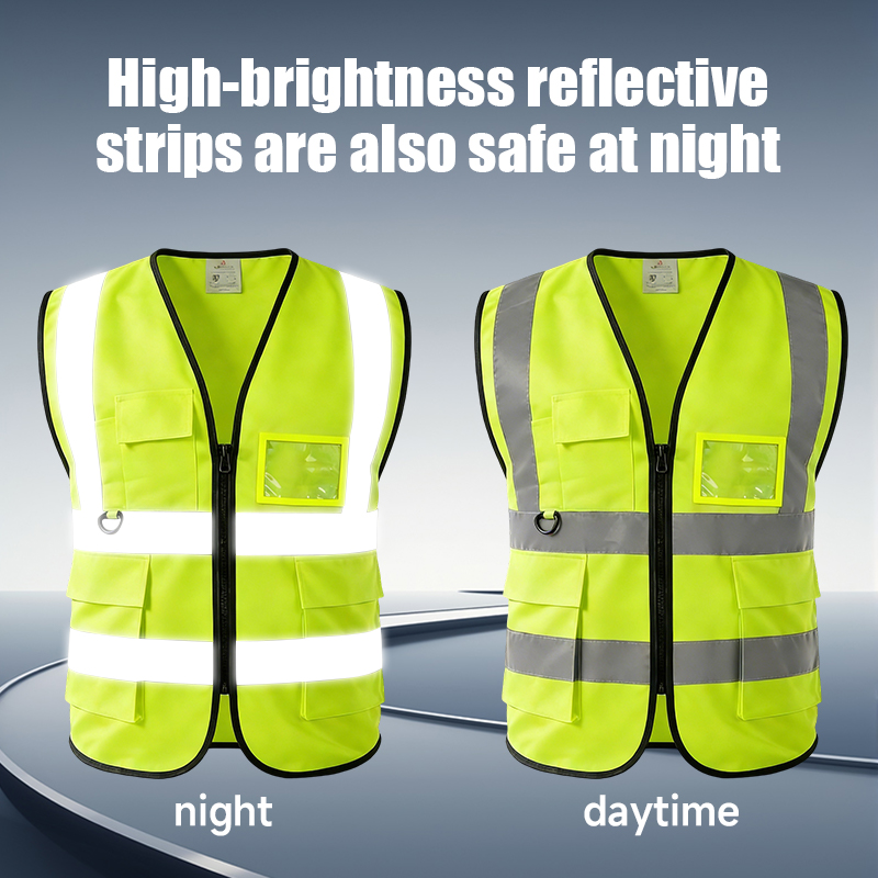Factory Wholesale CE Class 2 Safety Vest With Pockets, Custom Logo High Visibility Reflective Zipper Workwear