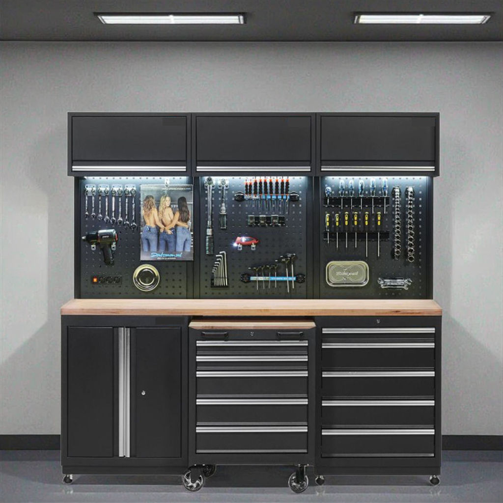 JZD OBM New Black Combination Large Steel Workshop Removable Workbench Tool Cabinet Stainless Steel Wood Aluminium Tool Storage
