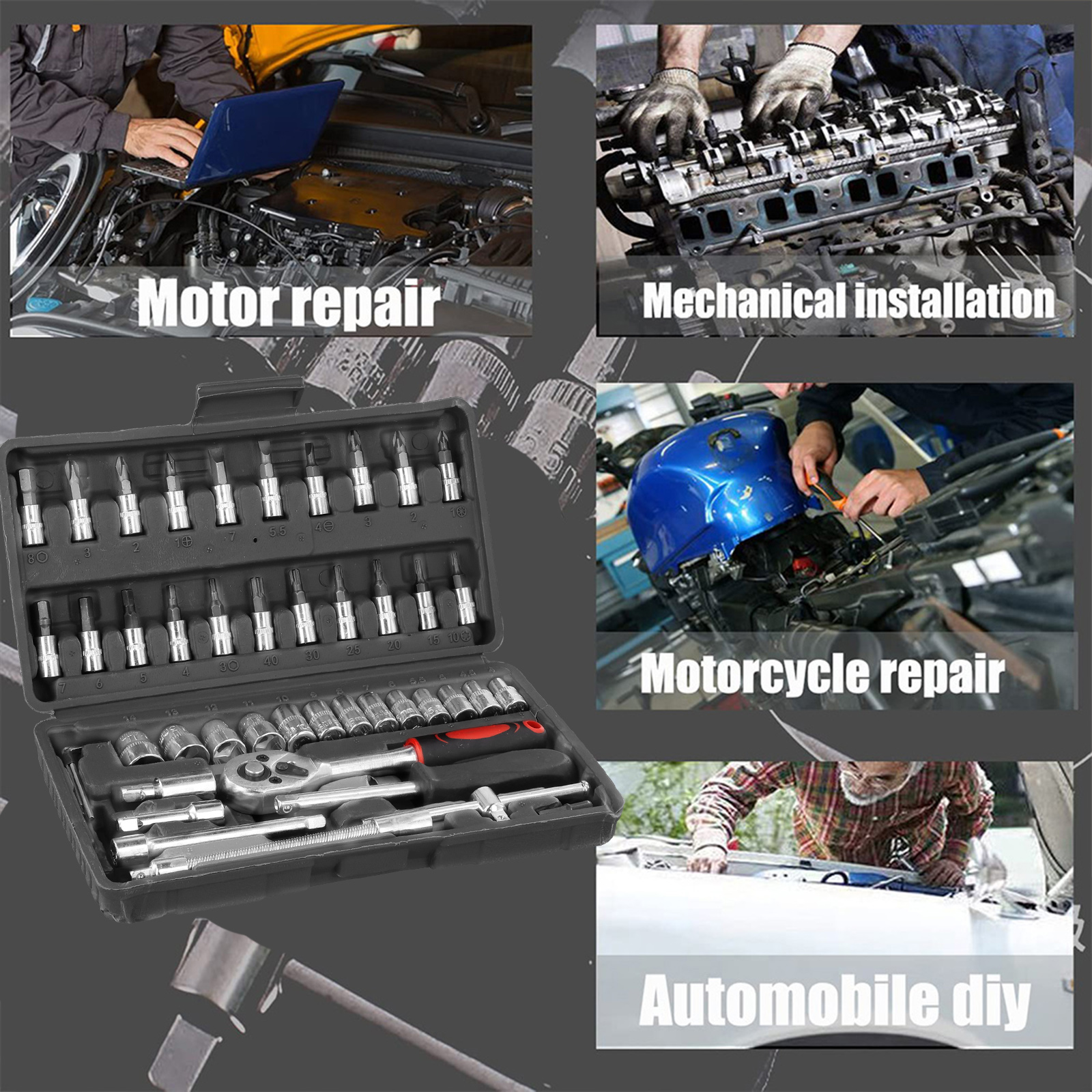 Podofo 46pcs Car Repair Tool Kit Ratchet Torque Wrench Spanner Screwdriver Socket Set Combo Perfect for Bicycle Auto Repairing