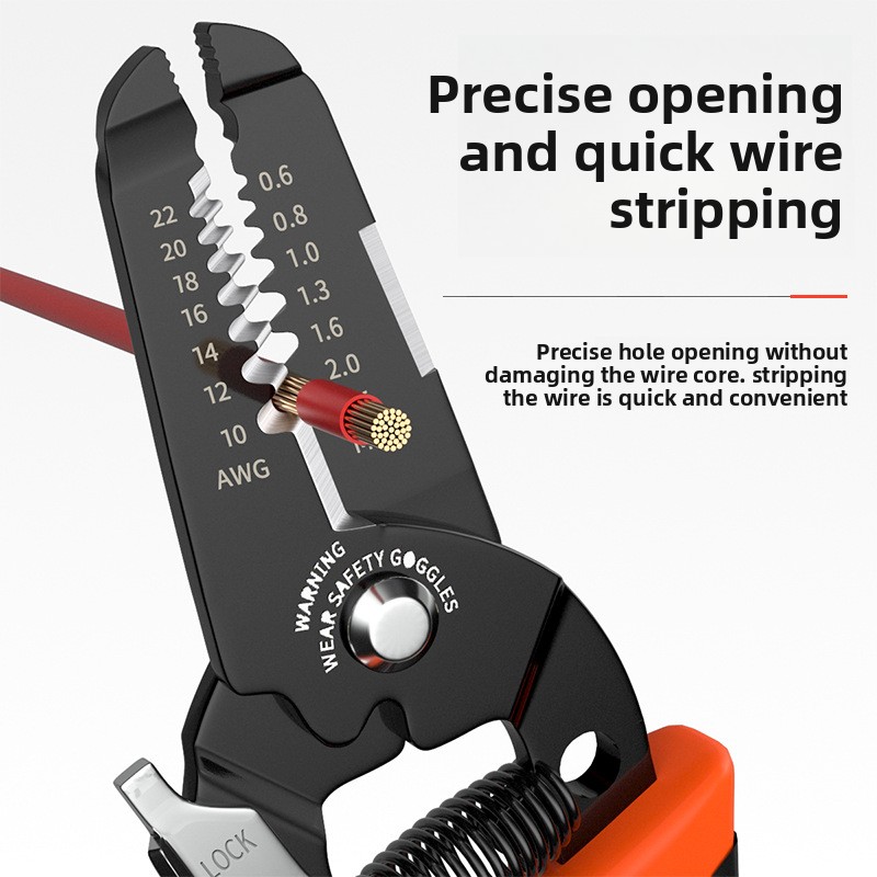 Electrician Wire Stripper Cable Scissors Stripping Pliers Wire Pulling Industrial Grade Serrated Orange/Black Metric/AWG