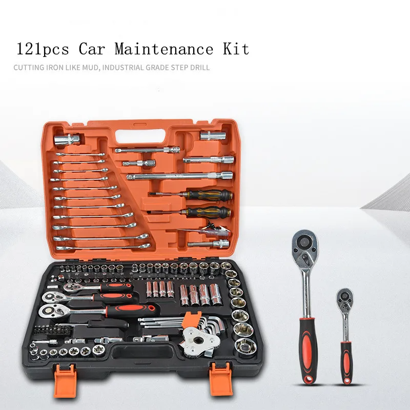 121pcs Auto Repair DIY Mechanic's Tool Set Quick Ratchet Wrench Screwdriver Sockets with Bit OEM Hard Case Household Manual