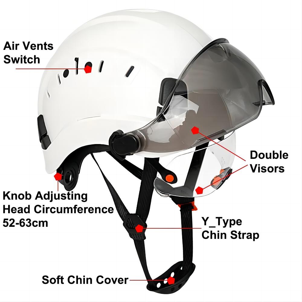 ANTMAX Safety Helmet Construction Hard Hat with Double Visor and Chinstrap ABS Protective Gear for Work
