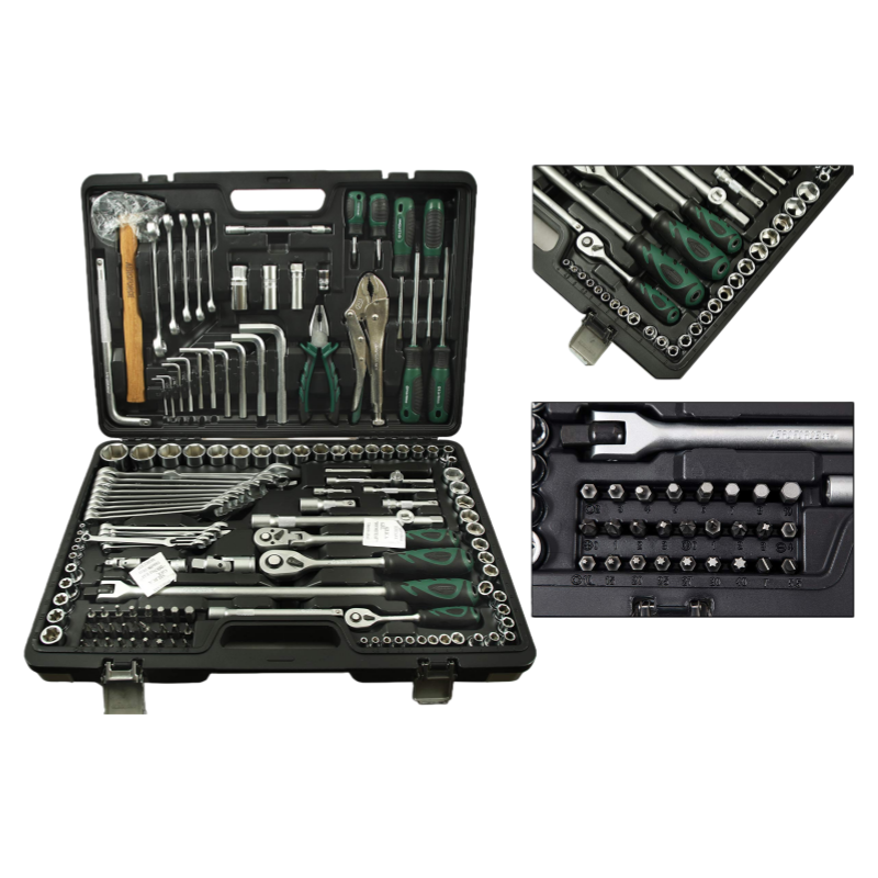 142+2pcs Auto Repair Hand Tool Kit Socket 72 Teeth Ratchet Wrench Screwdriver Bits Hard Case Customizable OEM Made Aluminium