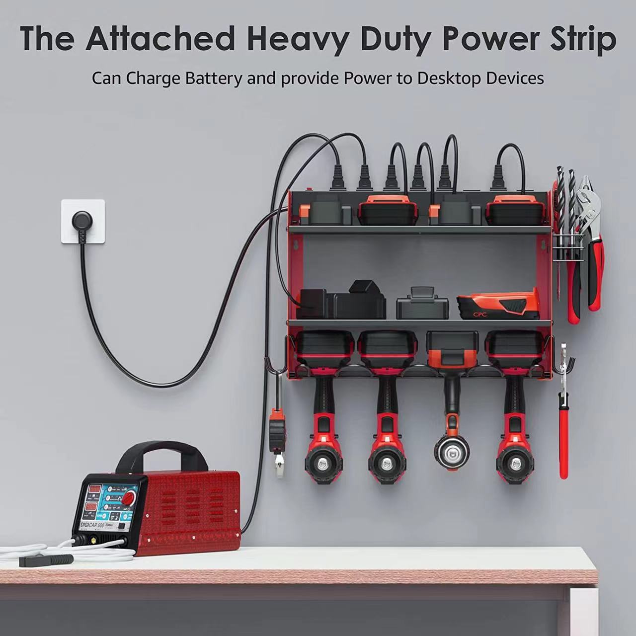 Heavy Duty Power Tool Organizer Drill Holder Wall Mount Overhead Garage Storage Rack Power Tool Organizer