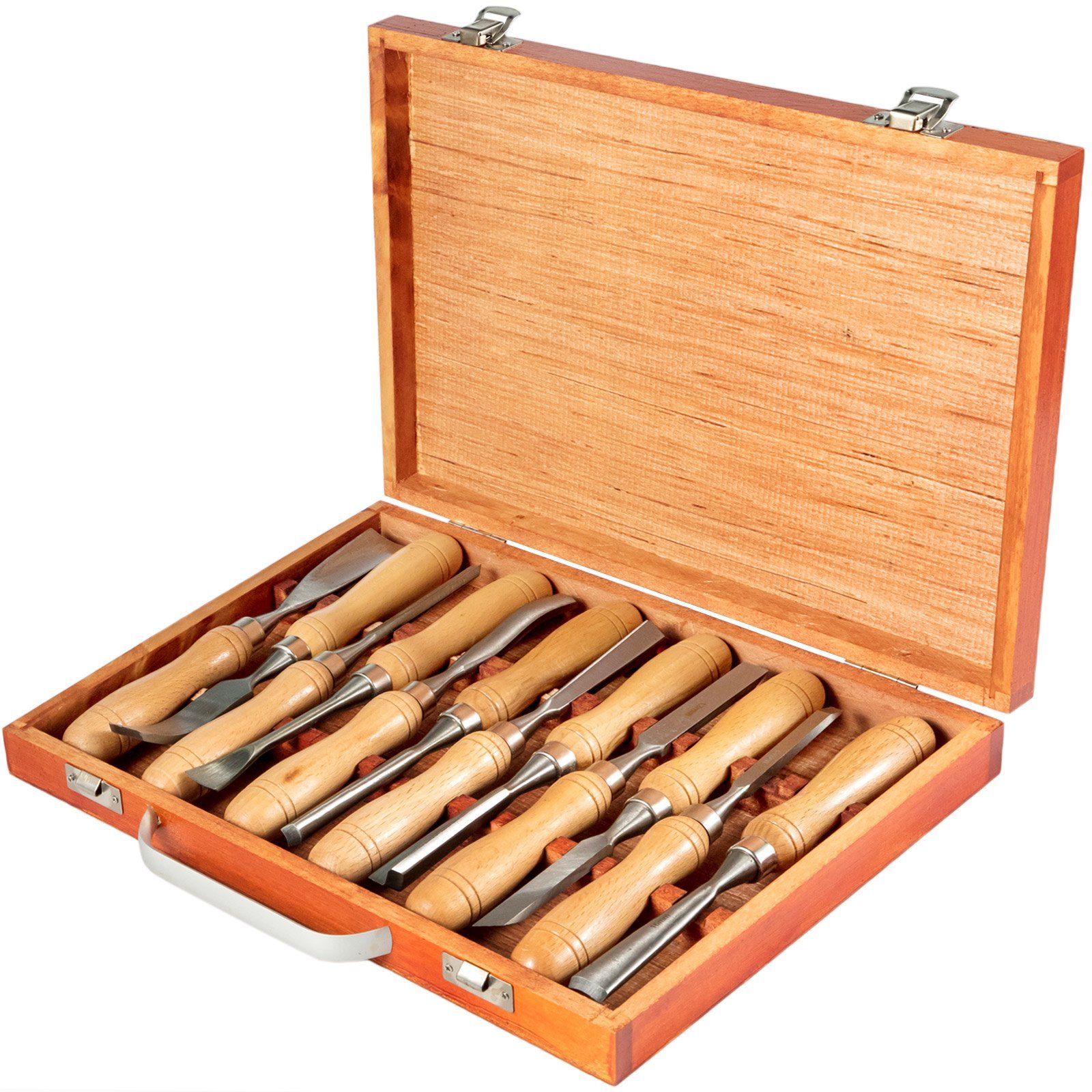 12pcs DIY Woodworking Chisel Set 3-3/4Inch Blade Length Hand Carving Tools Wooden Storage Case for Root Carving Furniture