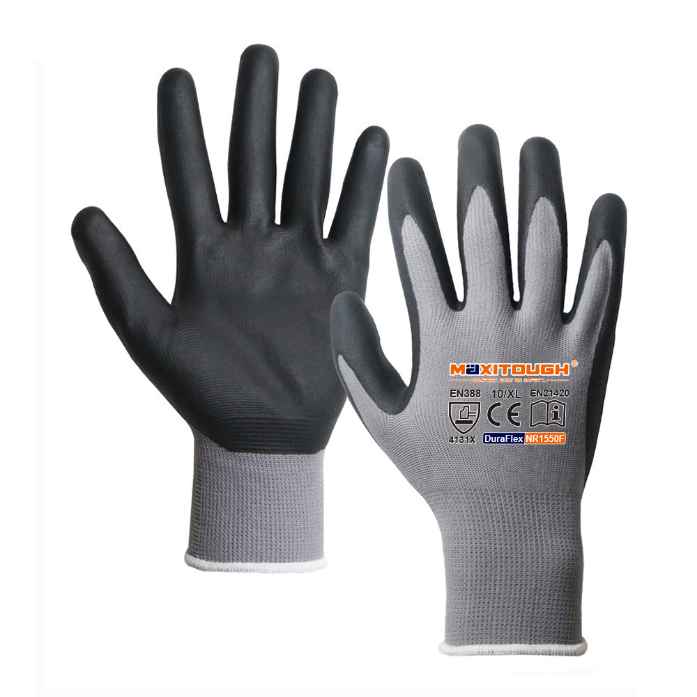 MAXITOUGH 13Gauge Polyester Work Hand Gloves With Nitrile Foam Coating En388 Grip Garden Gloves &amp; Protective Gear Safety Gloves