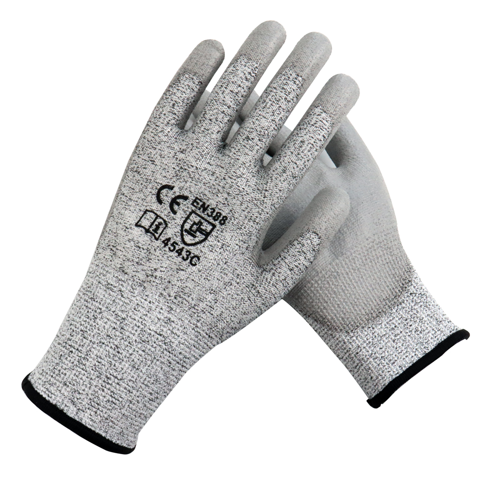 HPPE En388 Glass Garden Protective Industry Anti Cut Level 5 PU Coated Construction Work Safety Cut Resistant Gloves
