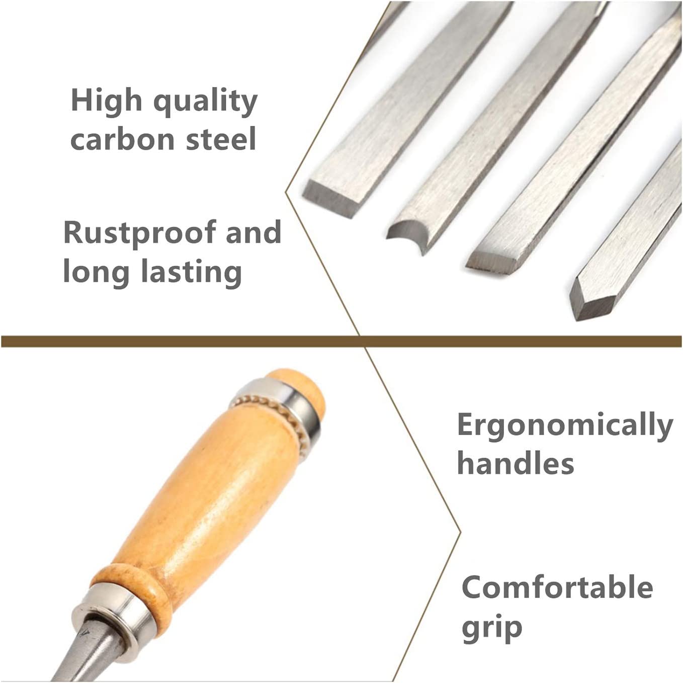 Woodworking Professional Lathe Gouges Tools Cr-V Material 12PCS Wood Carving Chisels Set for Beginners Starter