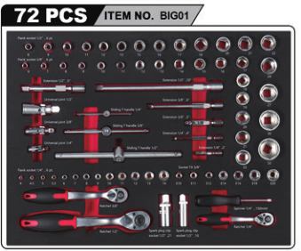 SKY HAMMER 78PCS Deep Socket Ratchet Handle Wrench Tool Set OEM for Auto Repair Tool Cabinet Troelly Tray with 3-Year Warranty