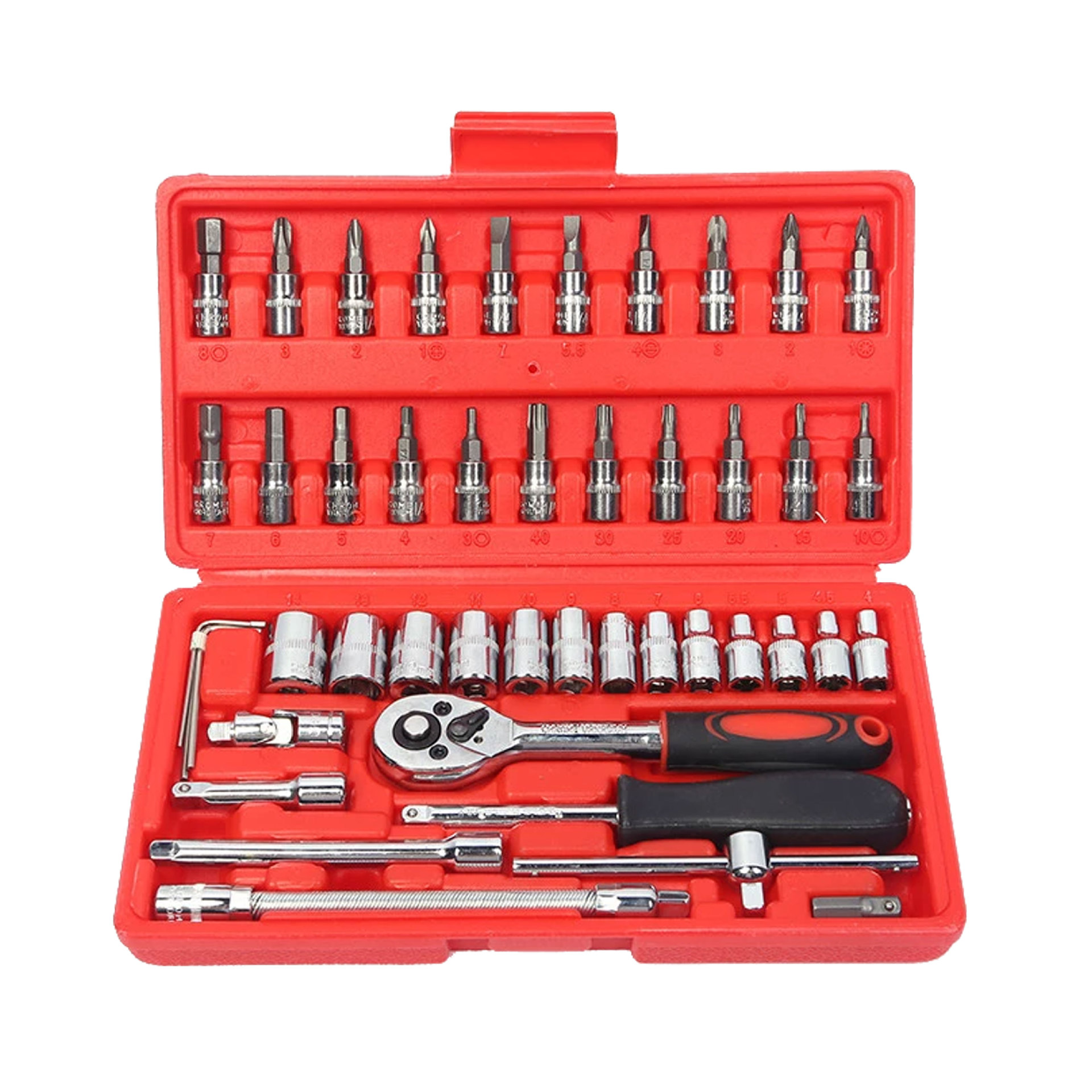 46pcs Wrench Tool Set 1/4" CR-V Ratchet Torque Socket Spanner Auto Repair Mechanic Kit Hard Case OEM