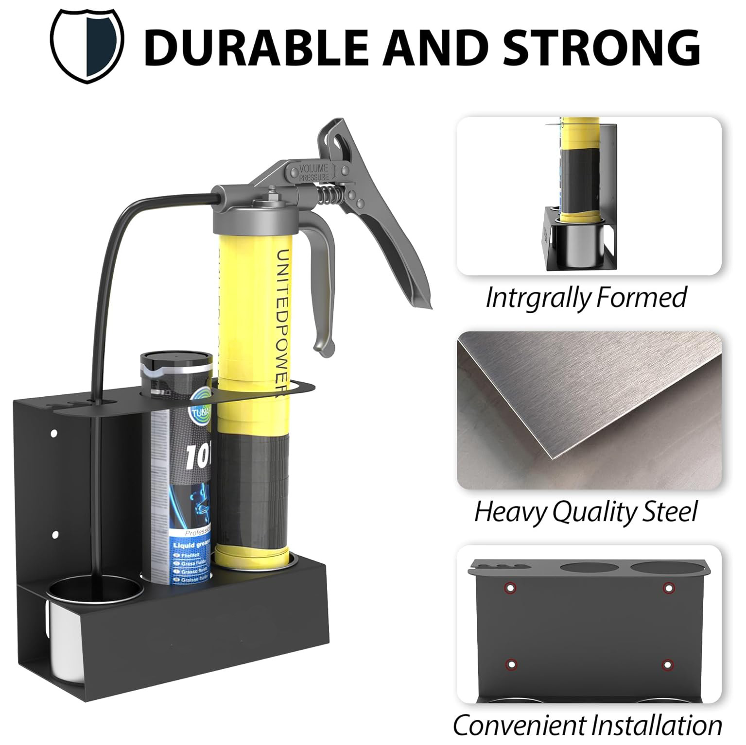 Durable Metal Garage Tool Storage Rack Grease Gun Storage Holder with Removable Drip Cups