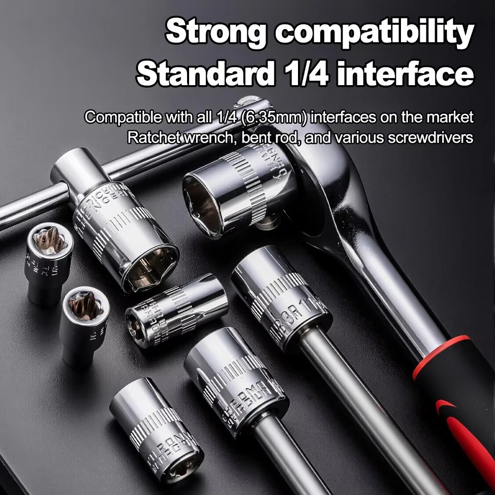 1/4 Short Natural Chrome Vanadium Steel Socket 4-14mm External Hex DIY OEM Home/Work Maintenance Hand Tool Multiple Types
