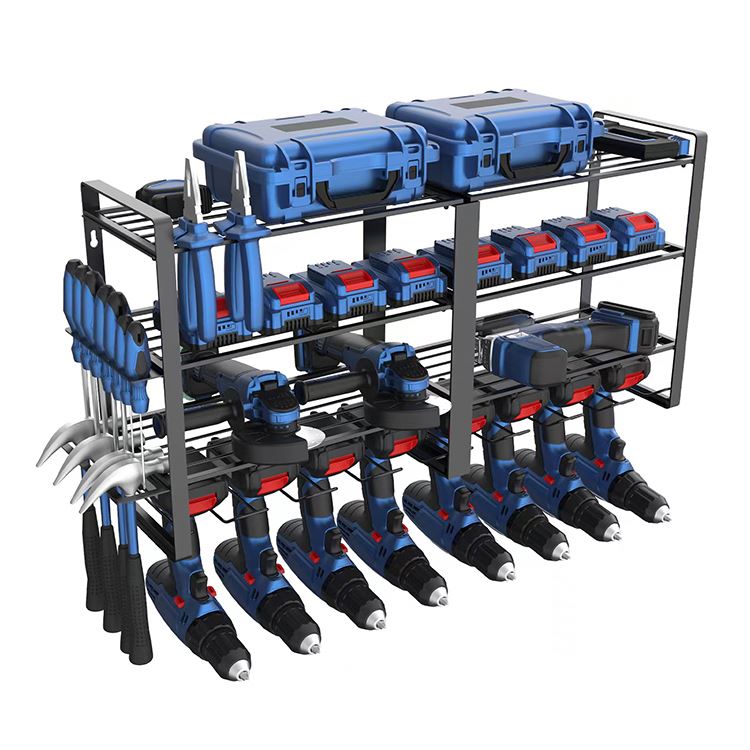 Custom Logo Wall Mount Metal Drill Storage Power Tool Drill Holder Rack Organizer